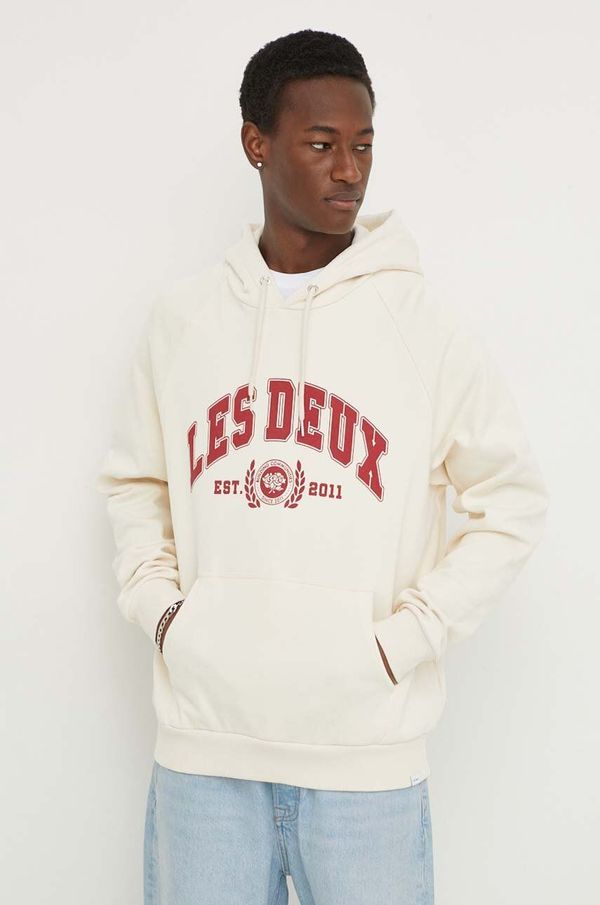 Les Deux Pamučna dukserica Les Deux za muškarce, boja: bež, s kapuljačom, s tiskom