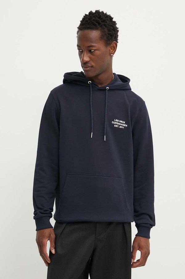 Les Deux Pamučna dukserica Les Deux za muškarce, boja: crna, s kapuljačom, s tiskom, LDM201099