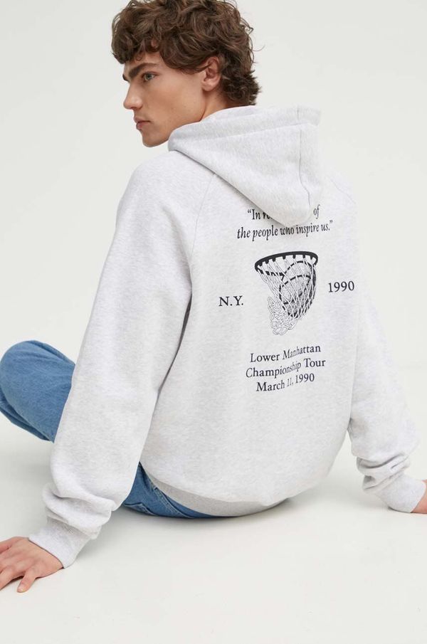 Les Deux Pamučna dukserica Les Deux za muškarce, boja: siva, s kapuljačom, s tiskom, LDM202032