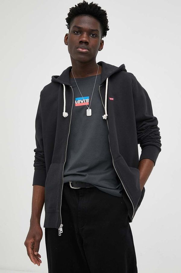 Levi's Pamučna dukserica Levi's za muškarce, boja: crna, s kapuljačom, glatka