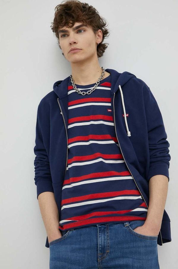 Levi's pamučna dukserica Levi's za muškarce, boja: tamno plava, s kapuljačom, glatka