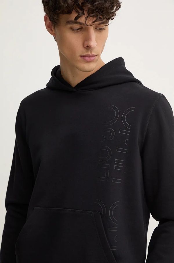 Liu Jo Pamučna dukserica Liu Jo za muškarce, boja: crna, s kapuljačom, s tiskom, QF4305 F0956