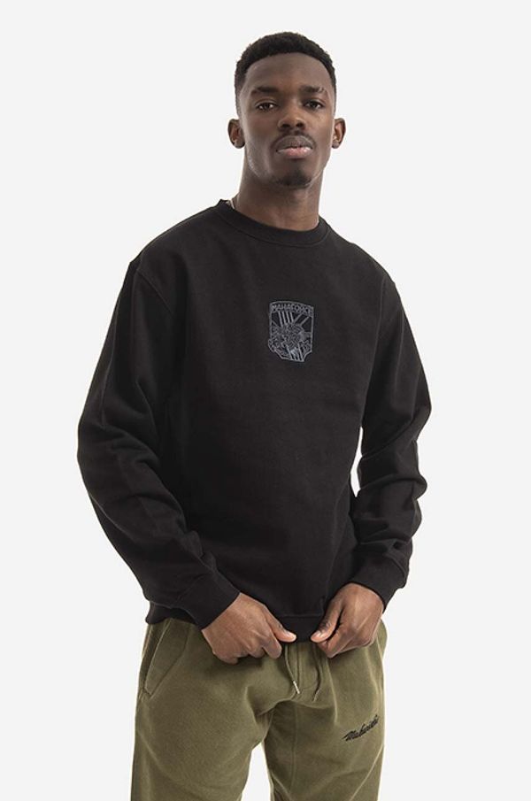 Maharishi Pamučna dukserica Maharishi Maha Force Embroidered Crew za muškarce, boja: crna, s aplikacijom, 8075.BLACK-BLACK