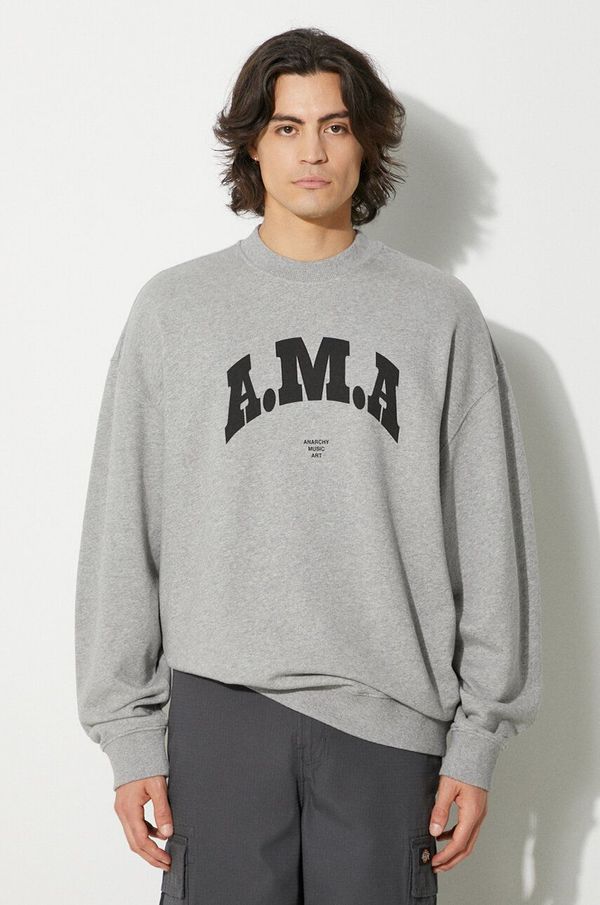 Marcelo Burlon Pamučna dukserica Marcelo Burlon Ama Comfort Crewneck za muškarce, boja: siva, s tiskom, CMBA097F24FLE0030810