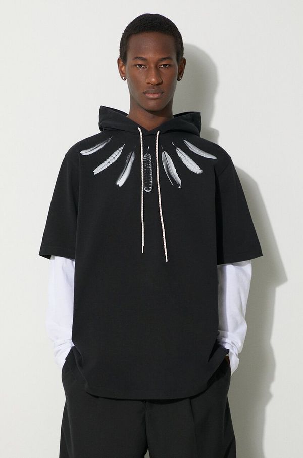 Marcelo Burlon Pamučna dukserica Marcelo Burlon Collar Feathers Dbl Sleeves za muškarce, boja: crna, s kapuljačom, s tiskom, CMAB044S24JER0021001