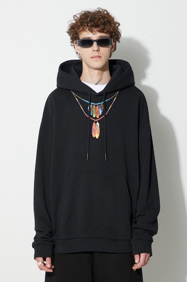 Marcelo Burlon Pamučna dukserica Marcelo Burlon Feather Necklace za muškarce, boja: crna, s kapuljačom, s tiskom