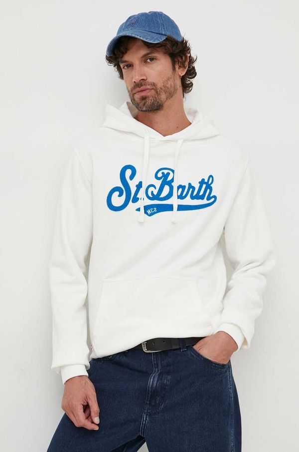 MC2 Saint Barth Pamučna dukserica MC2 Saint Barth za muškarce, boja: bež, s kapuljačom, s aplikacijom