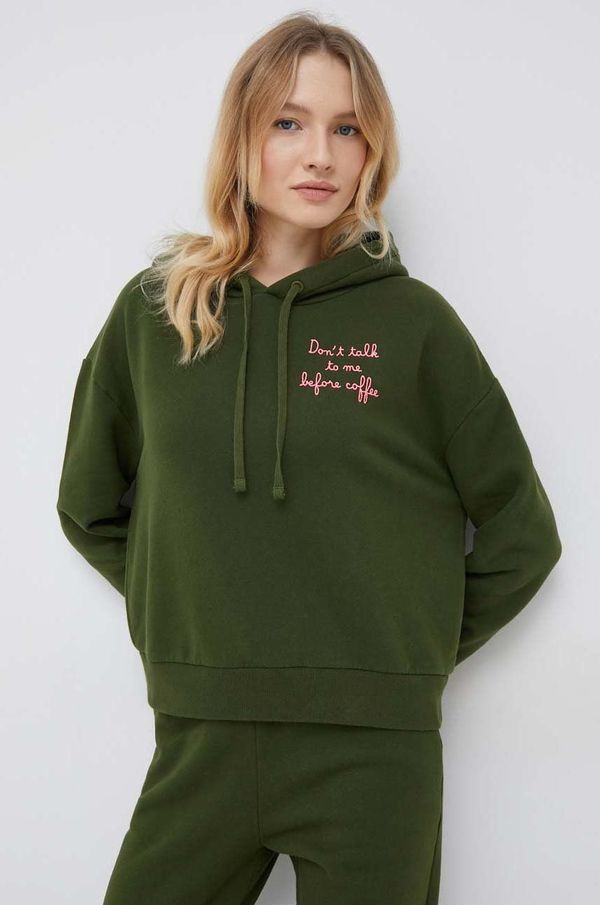 MC2 Saint Barth Pamučna dukserica MC2 Saint Barth za žene, boja: zelena, s kapuljačom, s aplikacijom