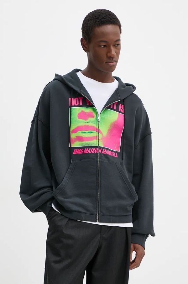 MM6 Maison Margiela Pamučna dukserica MM6 Maison Margiela za muškarce, boja: crna, s kapuljačom, s tiskom, SH2GU0014.M25004