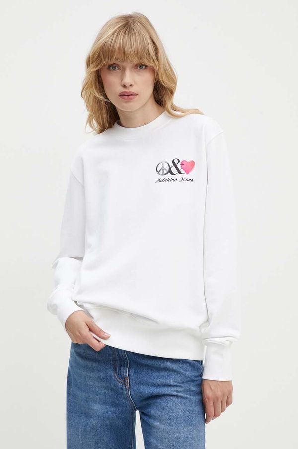 Moschino Jeans Pamučna dukserica Moschino Jeans za žene, boja: bijela, s tiskom, 1706.8233