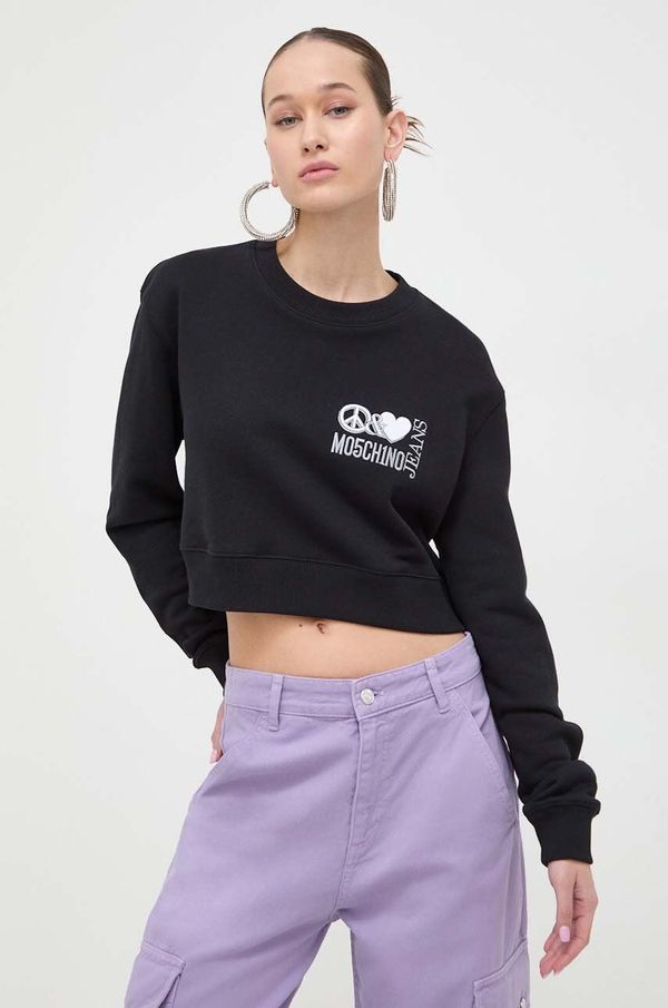 Moschino Jeans Pamučna dukserica Moschino Jeans za žene, boja: crna, s aplikacijom