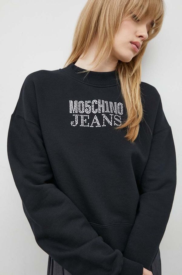 Moschino Jeans Pamučna dukserica Moschino Jeans za žene, boja: crna, s aplikacijom