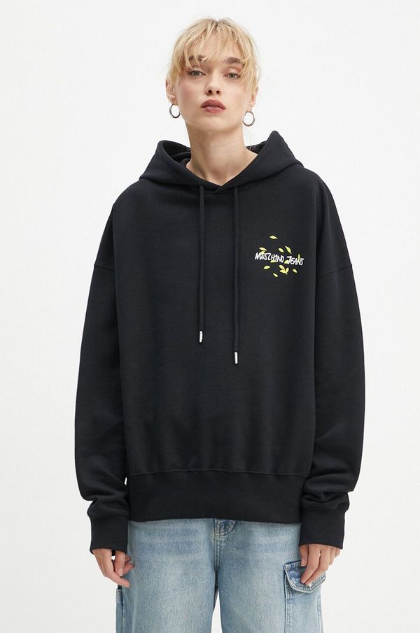 Moschino Jeans Pamučna dukserica Moschino Jeans za žene, boja: crna, s kapuljačom, s tiskom, A1701 8732