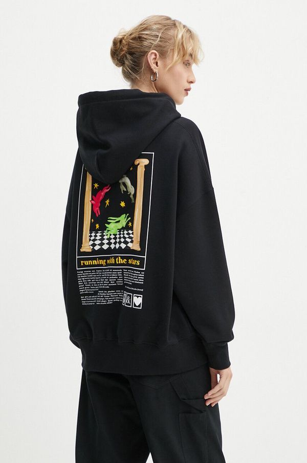 Moschino Jeans Pamučna dukserica Moschino Jeans za žene, boja: crna, s kapuljačom, s tiskom, A1703 8732