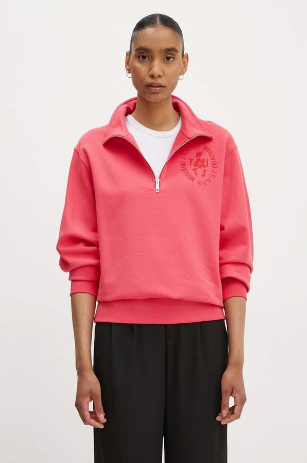 Moschino Jeans Pamučna dukserica Moschino Jeans za žene, boja: ružičasta, s tiskom, 1702.8233