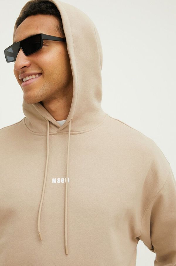 MSGM Pamučna dukserica MSGM za muškarce, boja: bež, s kapuljačom, bez uzorka