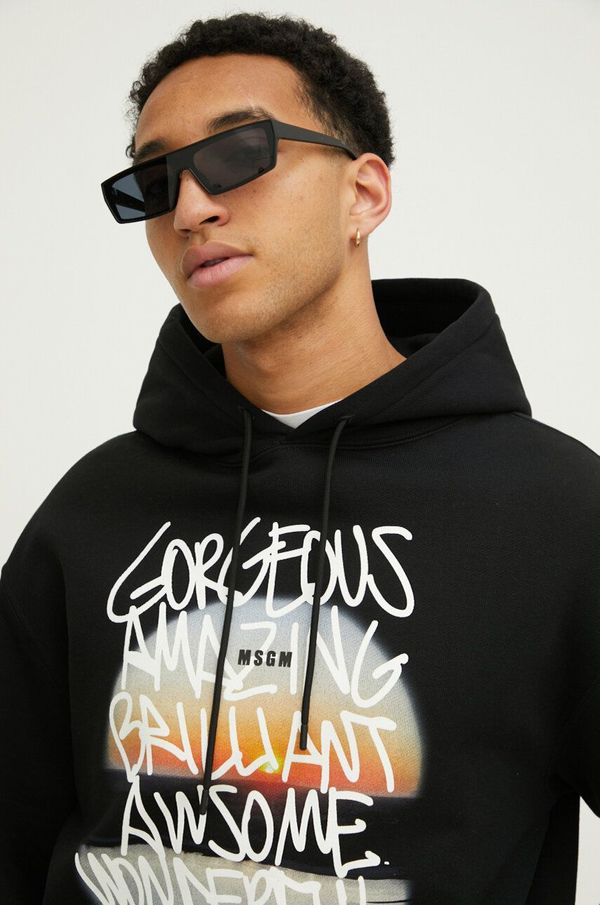 MSGM Pamučna dukserica MSGM za muškarce, boja: crna, s kapuljačom, s tiskom