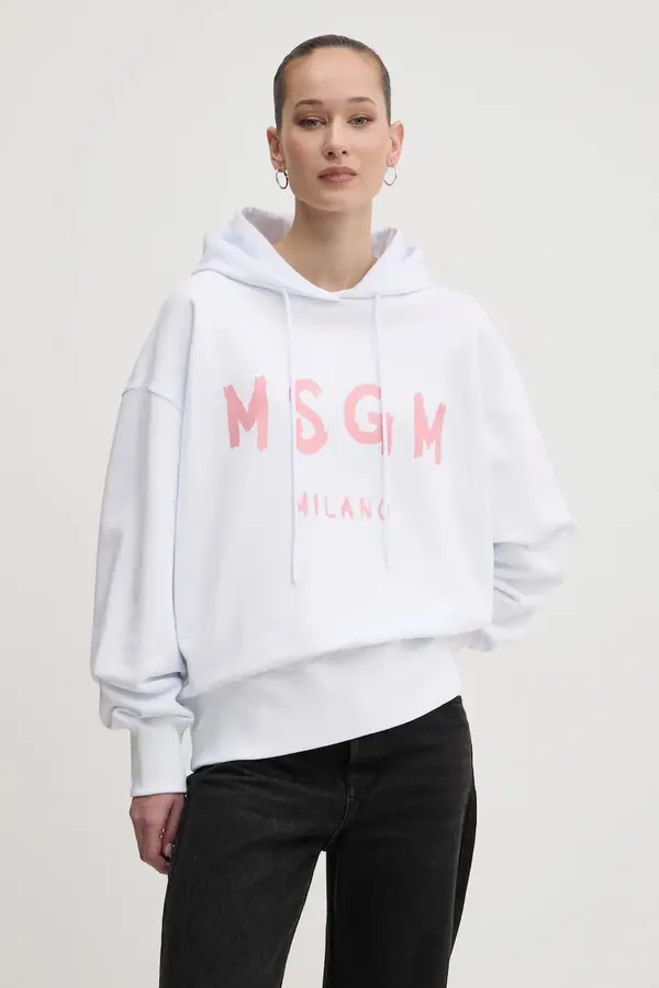 MSGM Pamučna dukserica MSGM za žene, boja: bijela, s kapuljačom, s tiskom, 3841MDM515.257000