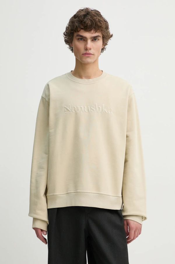 Nanushka Pamučna dukserica Nanushka REMY za muškarce, boja: bež, s aplikacijom, NU24CRSH00273