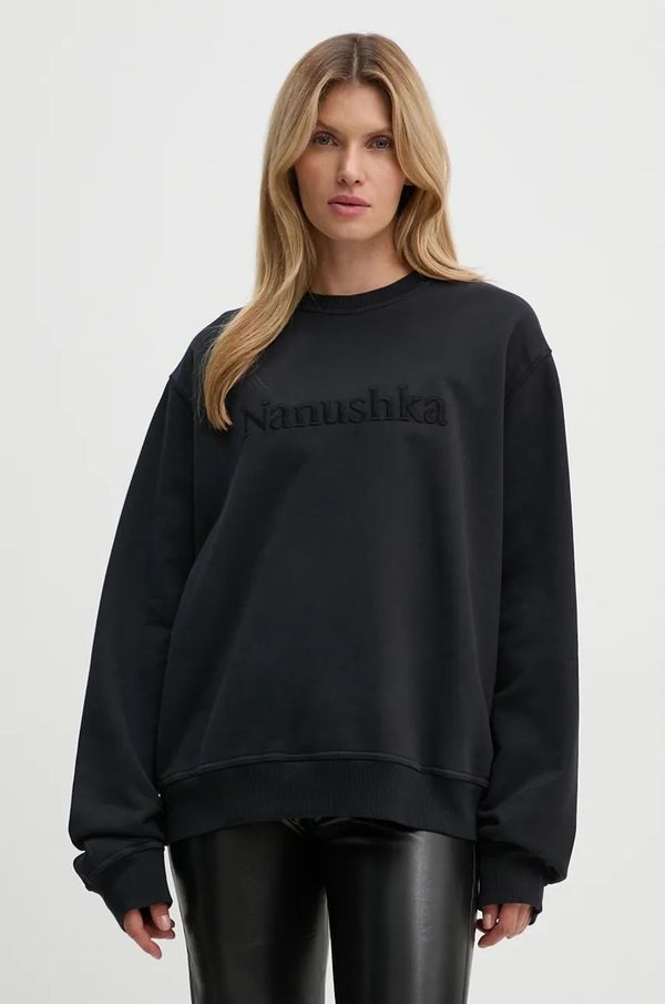 Nanushka Pamučna dukserica Nanushka REMY za žene, boja: crna, s aplikacijom, NU24CRSH00299