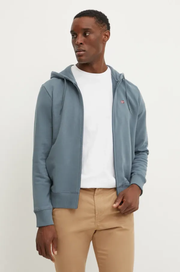 Napapijri Pamučna dukserica Napapijri Balis za muškarce, boja: siva, s kapuljačom, bez uzorka, NP0A4HHVG1Y1