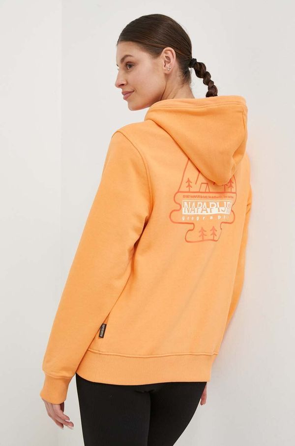 Napapijri Pamučna dukserica Napapijri za žene, boja: narančasta, s kapuljačom, s tiskom