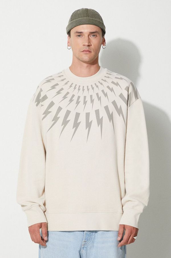 Neil Barrett Pamučna dukserica Neil Barett FAIRISLE THUNDERBOLT za muškarce, boja: bež, s tiskom, PBJS010S.V517S.3718