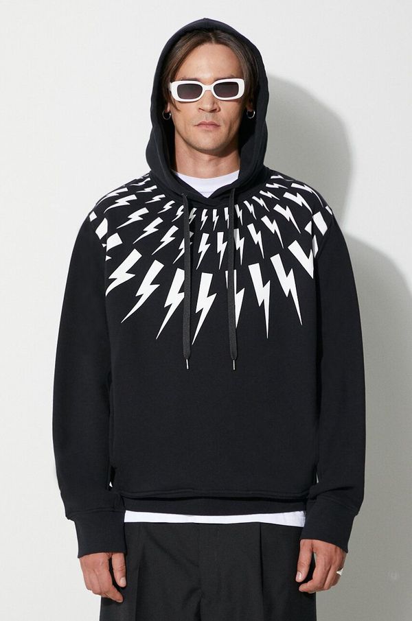 Neil Barrett Pamučna dukserica Neil Barett FAIRISLE THUNDERBOLT za muškarce, boja: crna, s kapuljačom, s tiskom, PBJS186.V517S.524