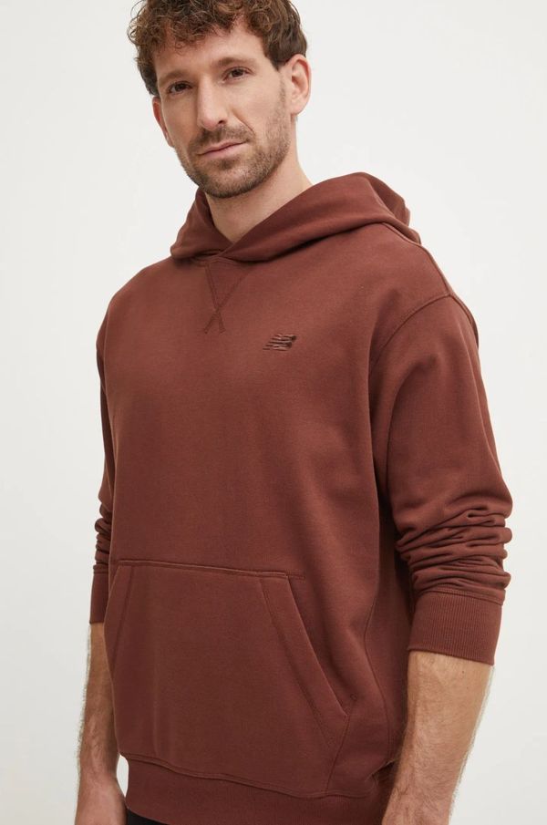 New Balance Pamučna dukserica New Balance za muškarce, boja: smeđa, s kapuljačom, bez uzorka, MT41534ROK