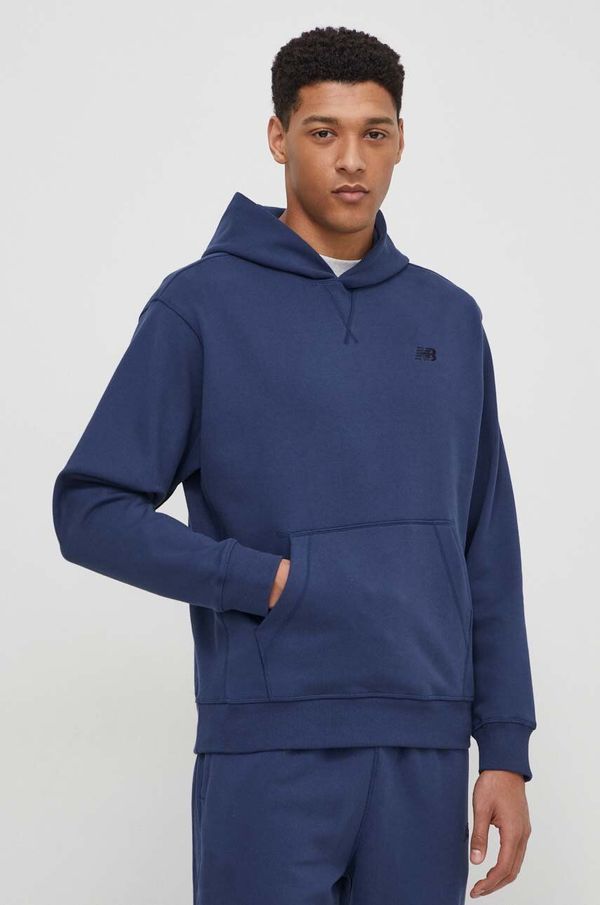 New Balance Pamučna dukserica New Balance za muškarce, boja: tamno plava, s kapuljačom, s aplikacijom