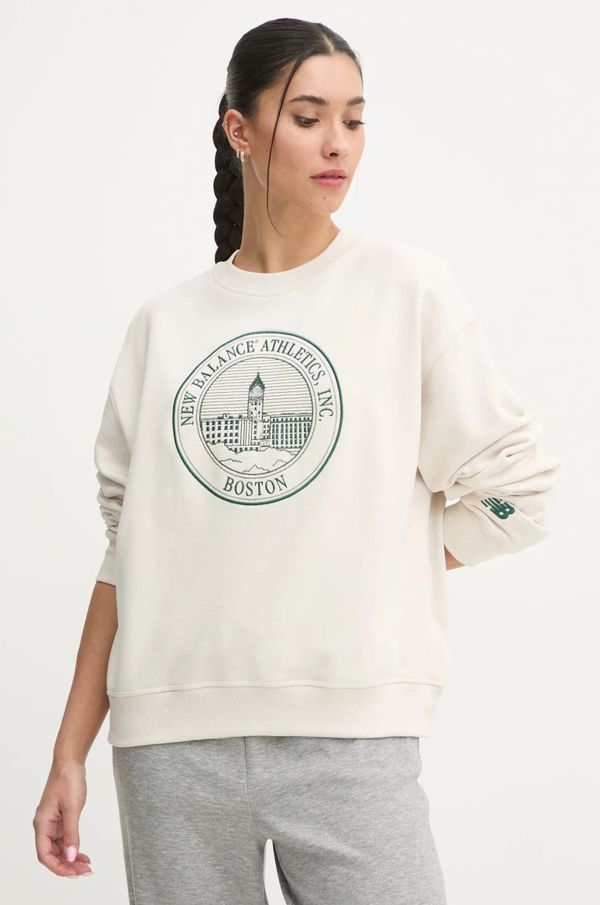 New Balance Pamučna dukserica New Balance za žene, boja: bež, s aplikacijom, WT43553LIT