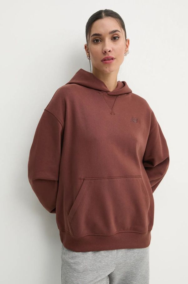 New Balance Pamučna dukserica New Balance za žene, boja: smeđa, s kapuljačom, bez uzorka, WT41537ROK