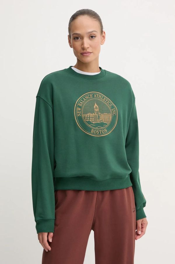 New Balance Pamučna dukserica New Balance za žene, boja: zelena, s aplikacijom, WT43553NWG