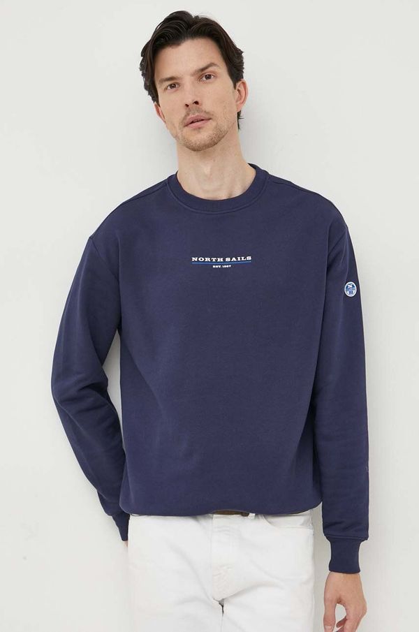 North Sails Pamučna dukserica North Sails za muškarce, boja: tamno plava, s tiskom