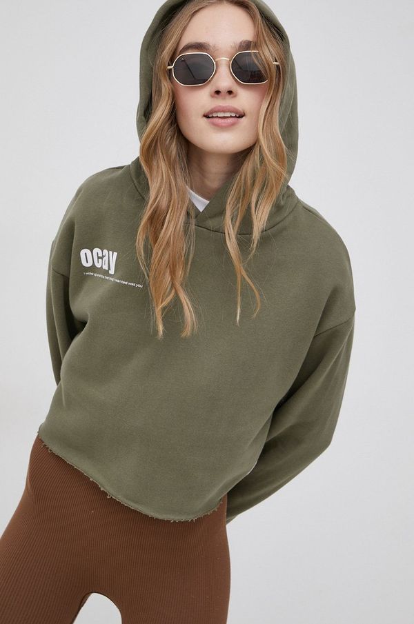 OCAY Pamučna dukserica OCAY ženska, boja zelena, s kapuljačom
