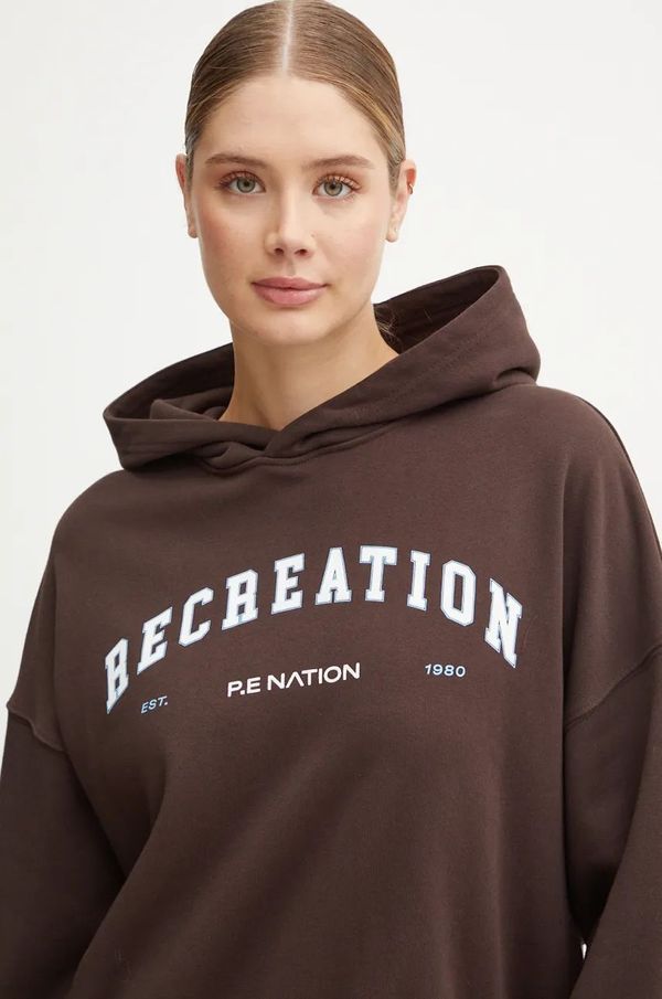P.E Nation Pamučna dukserica P.E Nation Vantage za žene, boja: smeđa, s kapuljačom, s tiskom, 243H379