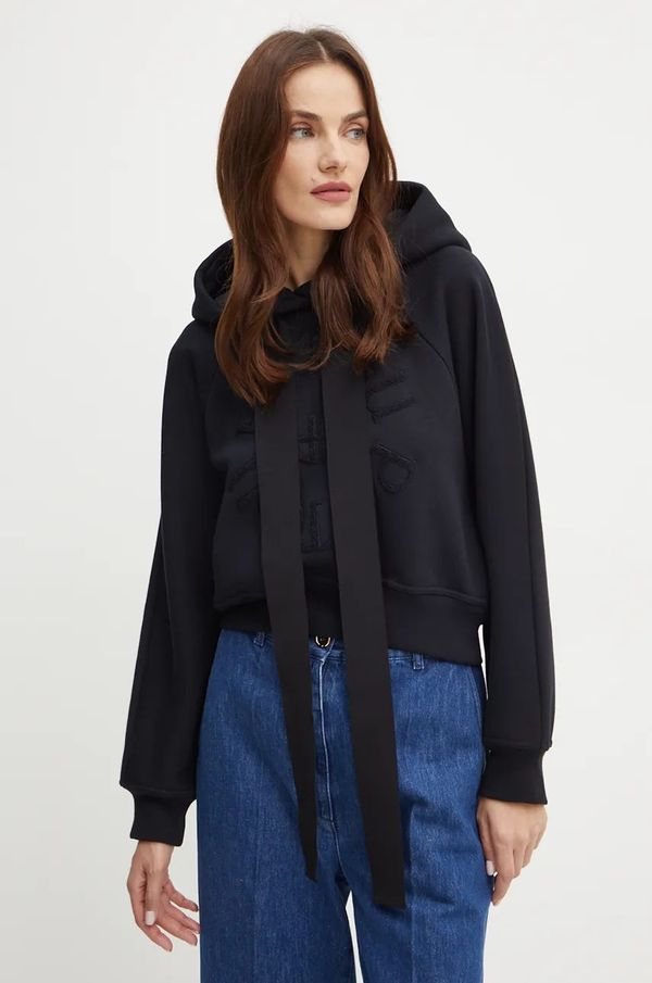 Patou Pamučna dukserica Patou za žene, boja: crna, s kapuljačom, s aplikacijom, JE0699995