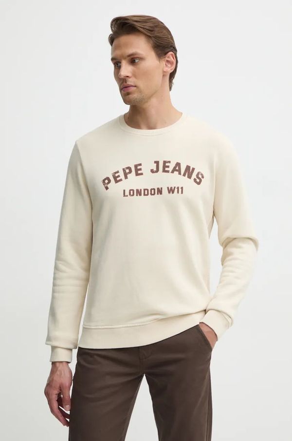Pepe Jeans Pamučna dukserica Pepe Jeans ALDRIDGE CREW za muškarce, boja: bež, s tiskom, PM582738