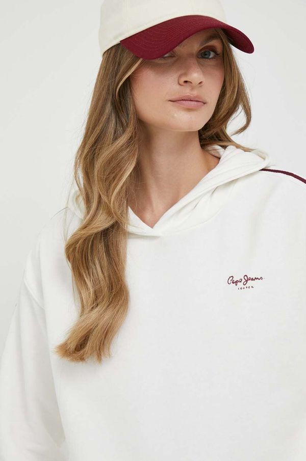 Pepe Jeans Pamučna dukserica Pepe Jeans Bibi za žene, boja: bež, s kapuljačom, s tiskom