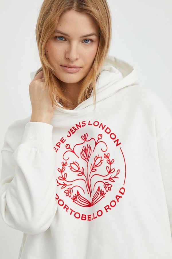 Pepe Jeans Pamučna dukserica Pepe Jeans HARIA za žene, boja: bijela, s kapuljačom, s aplikacijom