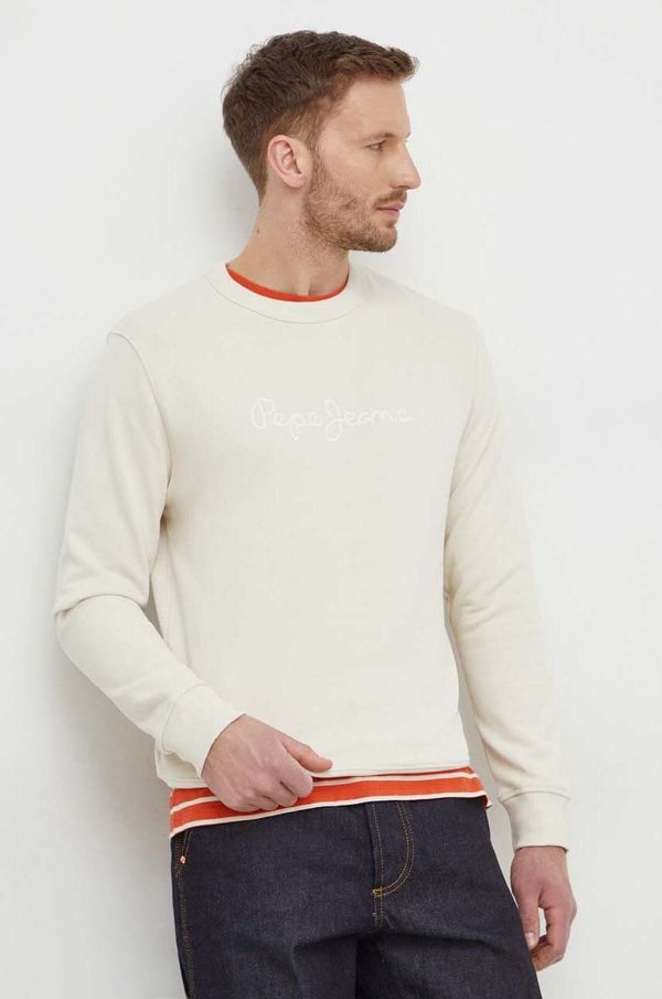 Pepe Jeans Pamučna dukserica Pepe Jeans Joe Crew za muškarce, boja: bež, s aplikacijom, PM582574