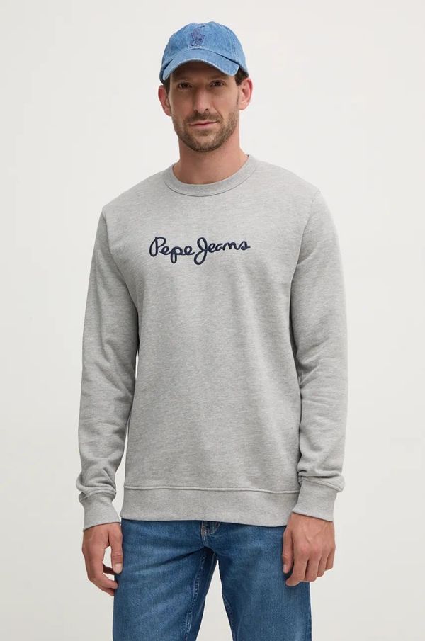 Pepe Jeans Pamučna dukserica Pepe Jeans NEW JOE CREW za muškarce, boja: siva, s aplikacijom, PM582715