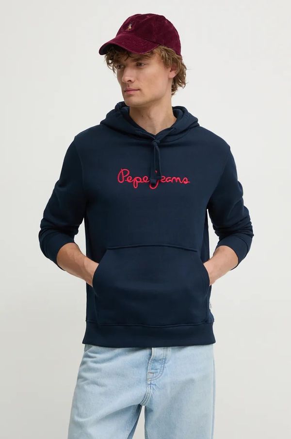 Pepe Jeans Pamučna dukserica Pepe Jeans NEW JOE HOODIE za muškarce, boja: tamno plava, s kapuljačom, s aplikacijom, PM582716