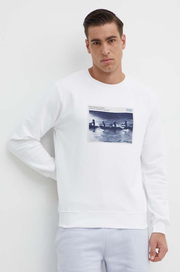 Pepe Jeans Pamučna dukserica Pepe Jeans RIKU za muškarce, boja: bijela, s tiskom, PM582662