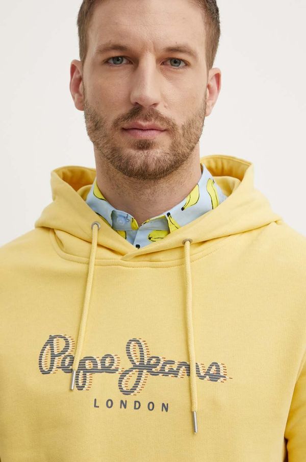 Pepe Jeans Pamučna dukserica Pepe Jeans SAUL HOODIE za muškarce, boja: žuta, s kapuljačom, s tiskom, PM582695