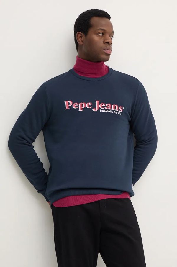 Pepe Jeans Pamučna dukserica Pepe Jeans SOMERS CREW za muškarce, boja: tamno plava, s aplikacijom, PM582727