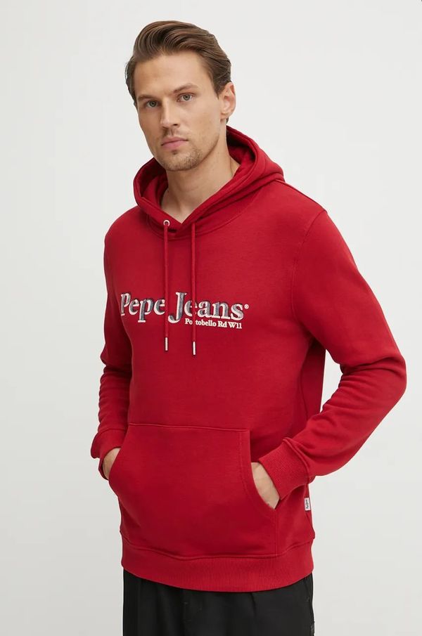 Pepe Jeans Pamučna dukserica Pepe Jeans SOMERS HOODIE za muškarce, boja: crvena, s kapuljačom, s tiskom, PM582728