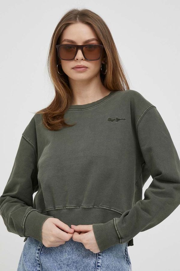 Pepe Jeans Pamučna dukserica Pepe Jeans za žene, boja: zelena, glatka