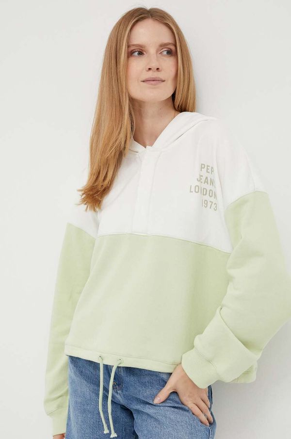 Pepe Jeans Pamučna dukserica Pepe Jeans za žene, boja: zelena, s kapuljačom, s uzorkom