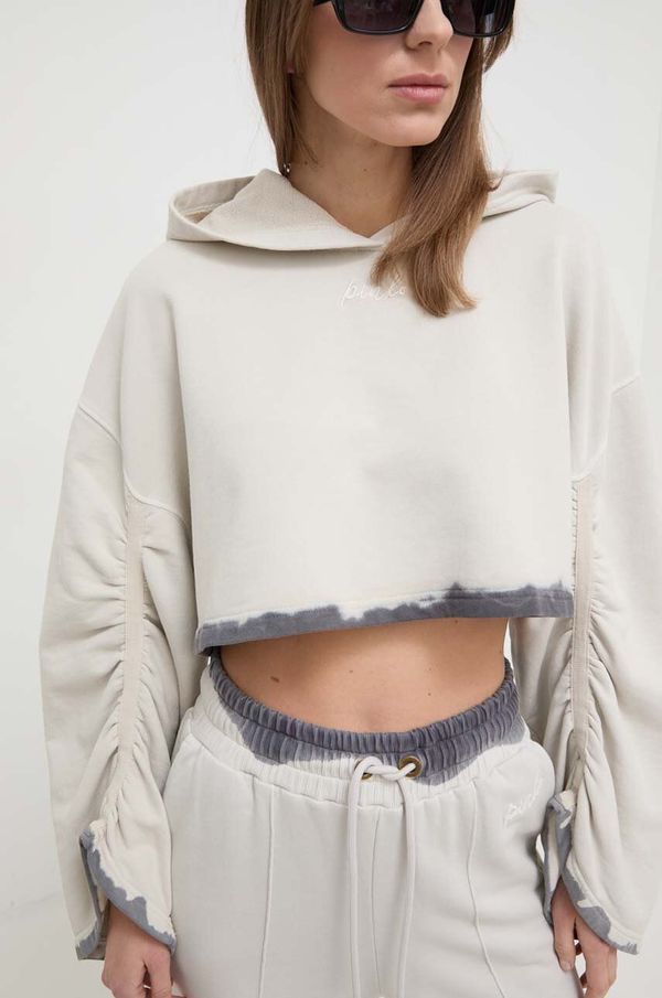 Pinko Pamučna dukserica Pinko za žene, boja: bež, s kapuljačom, s aplikacijom